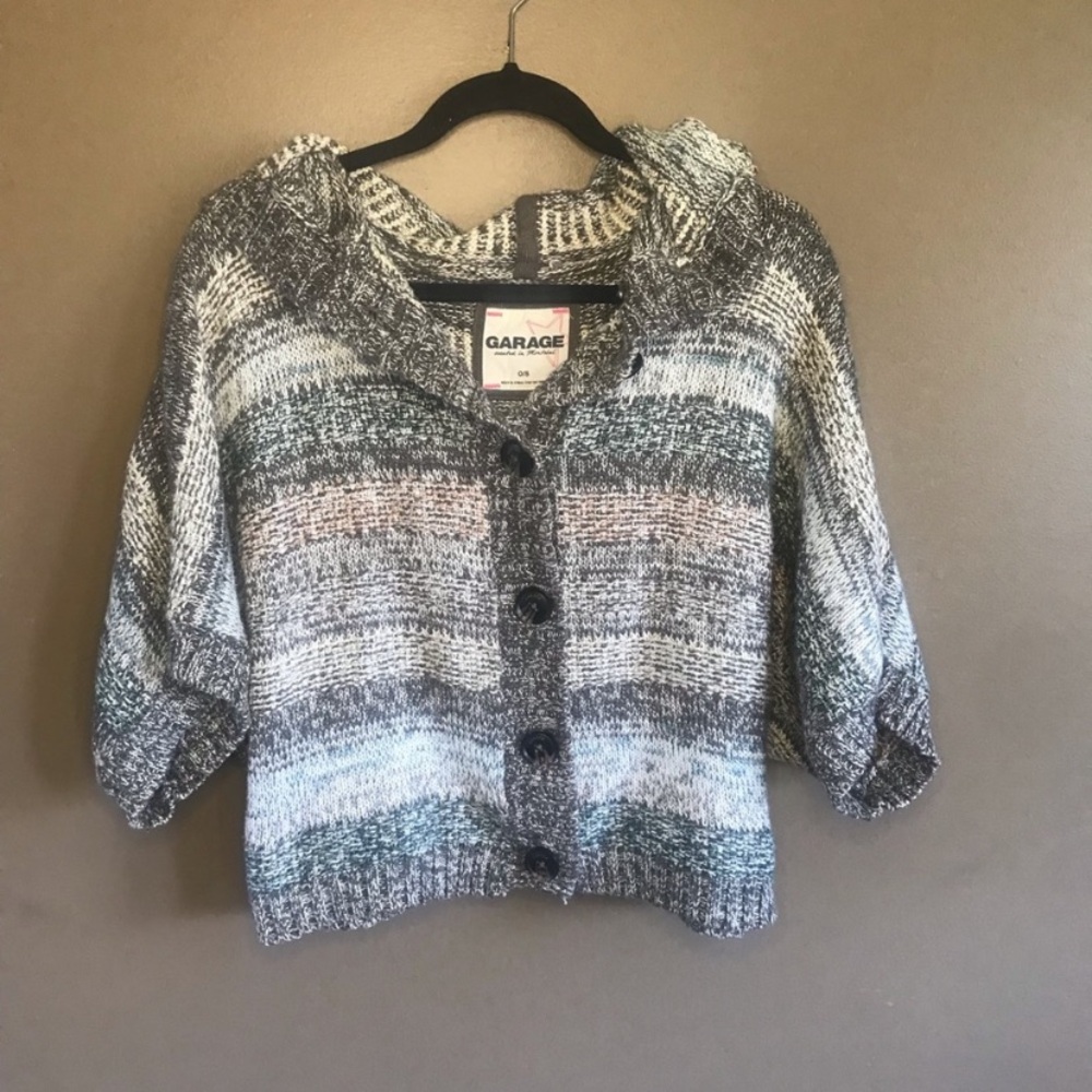 Garage Gray and White Striped Cropped Cardigan Sweater